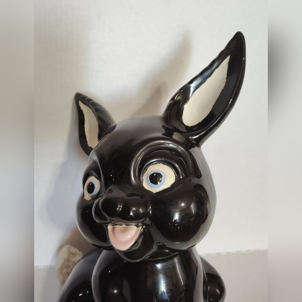Vintage Redware Pottery‎ Anthropomorphic Black Rabbit Statue  15" Tall Easter - Picture 3 of 11